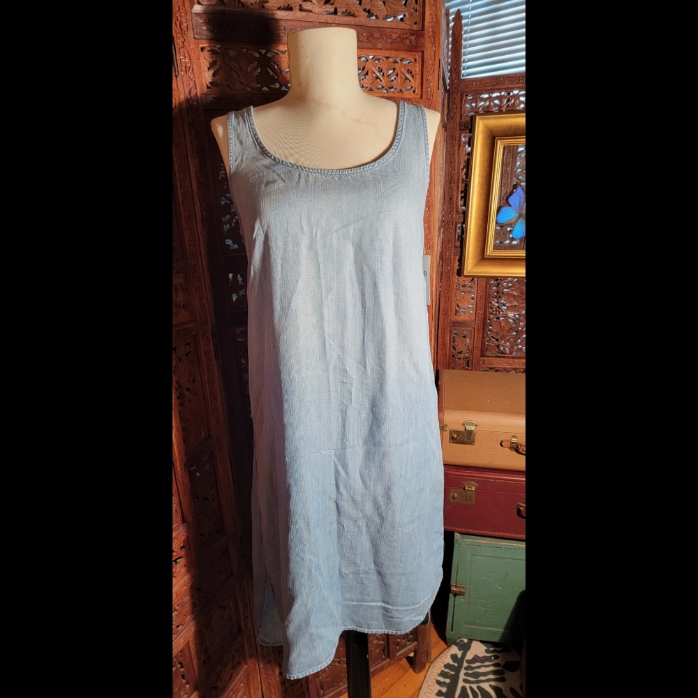 NWT Anthropologie Cloth & Stone Sleeveless Denim Dress with Bow, Size XS